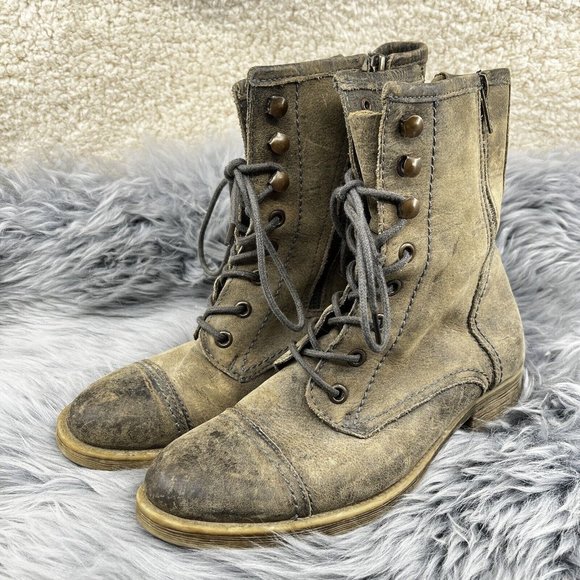 Vintage Bed Stu Distressed Military Combat Leather Boots Gray Beige Size 6.5 - Picture 1 of 11
